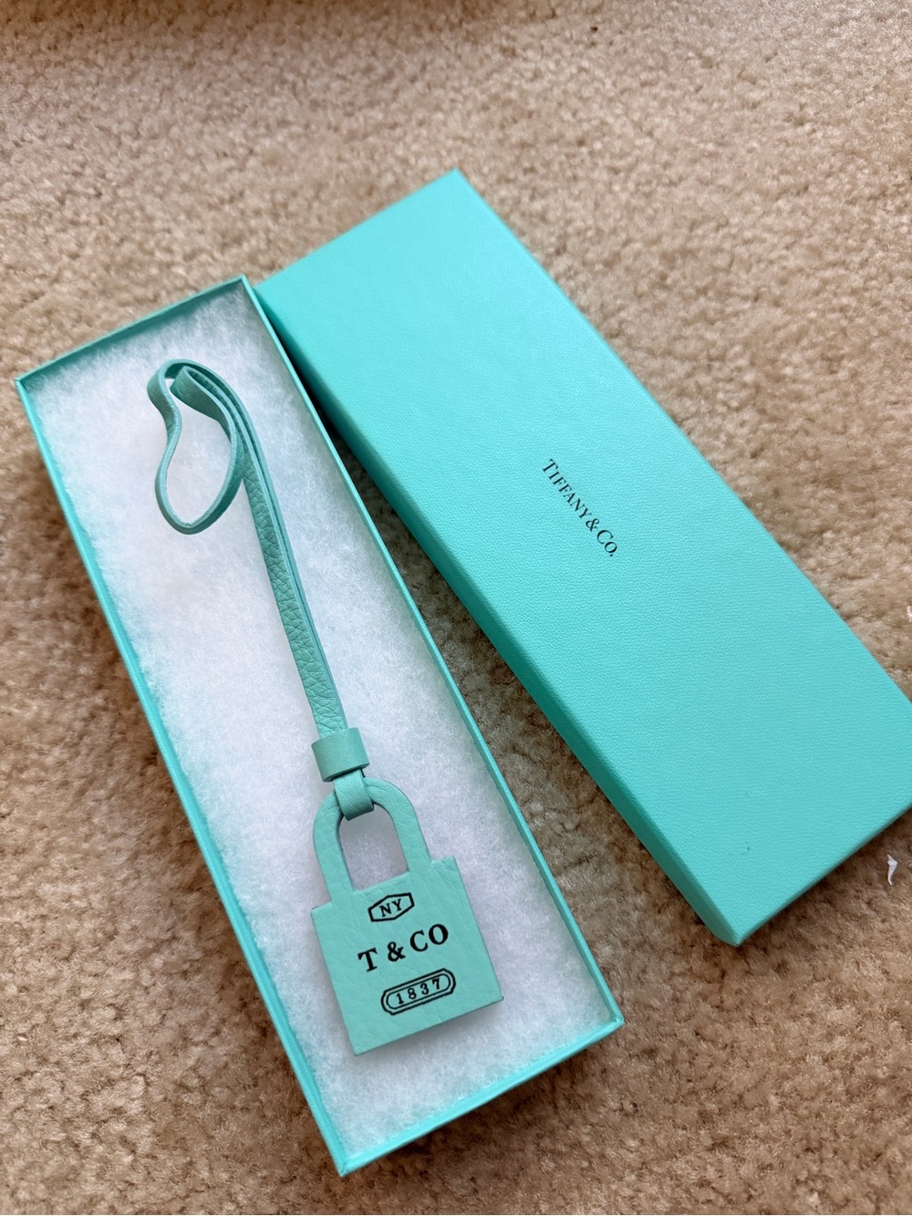 Tiffany & Co. Black Leather Padlock Charm with Strap